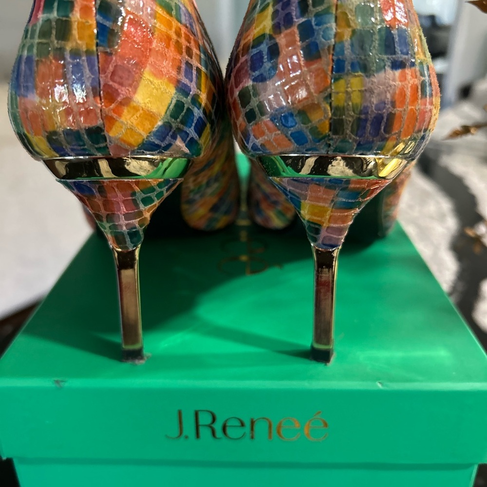 J.Renee Colorful Mosaic Heels with Gold Accents